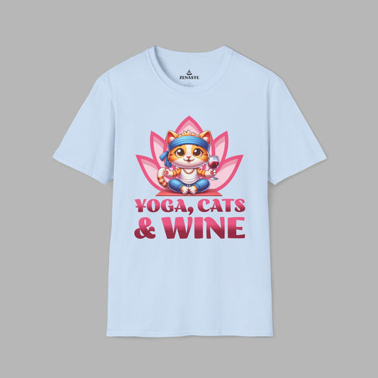 Yoga, Cats, And Wine (Lotus Flower) T-Shirt
